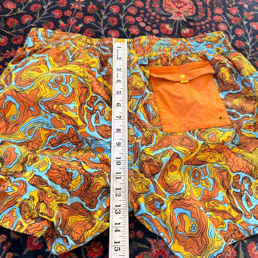 Cotopaxi Swim Trunks Mens L Orange Topo Map Print Summer Mesh Liner Shorts Beach
